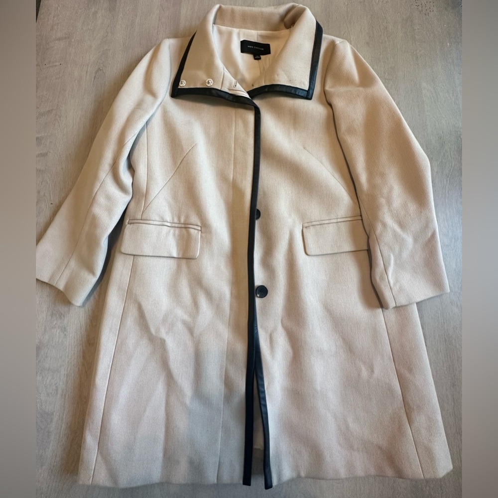 Ann Taylor leather trim knee length jacket